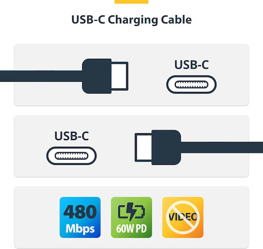 StarTech USB 2.0 Kabel USB-C männlich - USB-C 60W Power Delivery Schwarz USB2CC3MNCBR