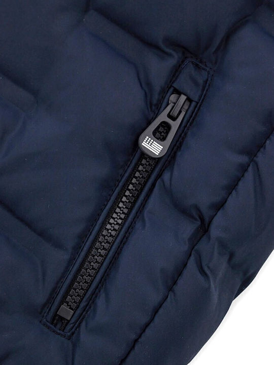 Kids Casual Sleeveless Short Hooded Jacket Blue