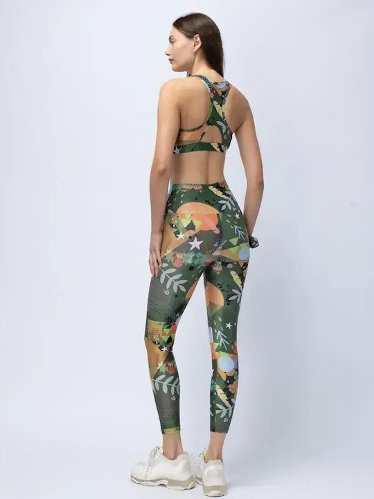 Women's Athletic Sports Bra Green Rooted with Light Padding