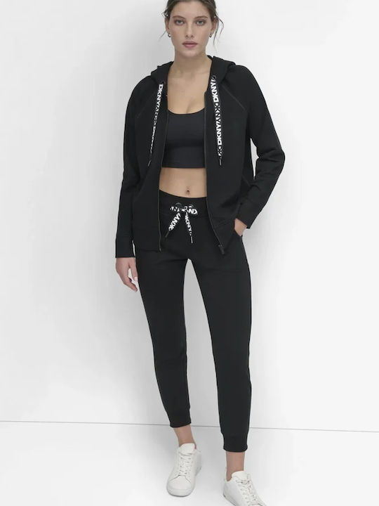 Damen Sweatshirt Strickjacke mit Kapuze in Schwarz