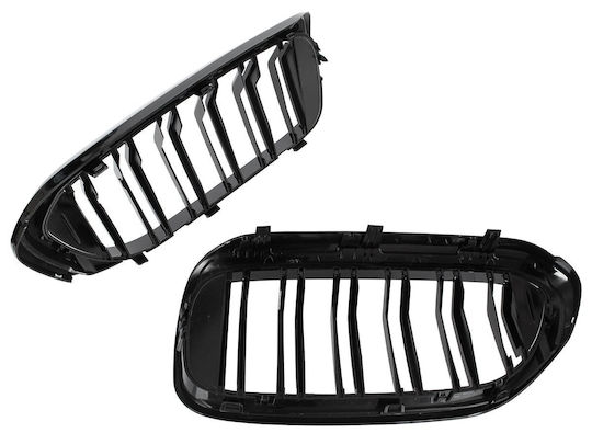Bmw 5 G30 G31 2017 Headlight Grille Covers Kidneys Left + Right Set Black Glossy Double Bar