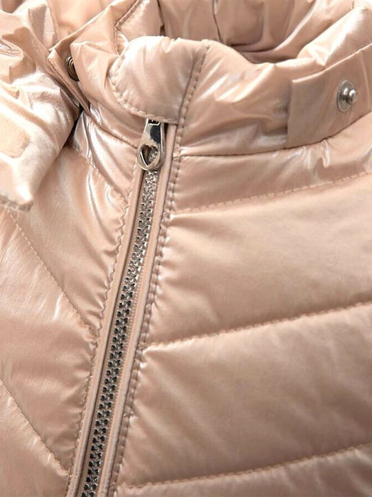 Kids Casual Sleeveless Short Hooded Beige Jacket
