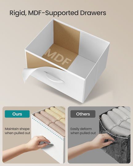 Chest of Drawers for Bedroom in Wood & Metal with 6 Drawers White with Fabric Covering 76.7x30x74.7cm