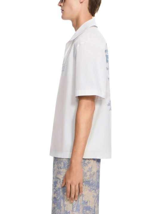 Short Sleeve Cotton Shirt White- Light Blue