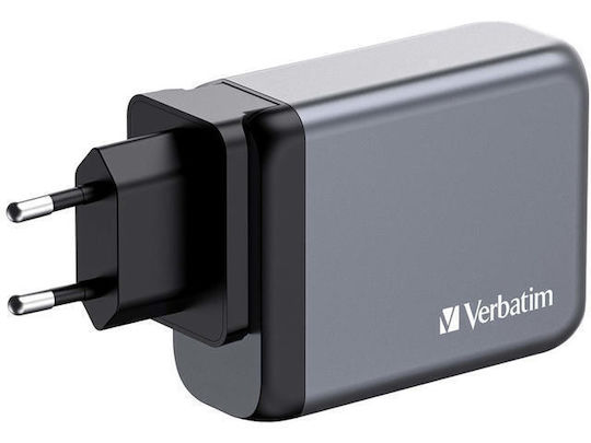 Verbatim Φορτιστής Χωρίς Καλώδιο GaN με Θύρα USB-A και 3 Θύρες USB-C 100W Γκρι (GNC-100)