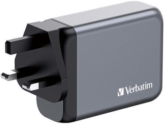 Verbatim Φορτιστής Χωρίς Καλώδιο GaN με Θύρα USB-A και 3 Θύρες USB-C 100W Γκρι (GNC-100)