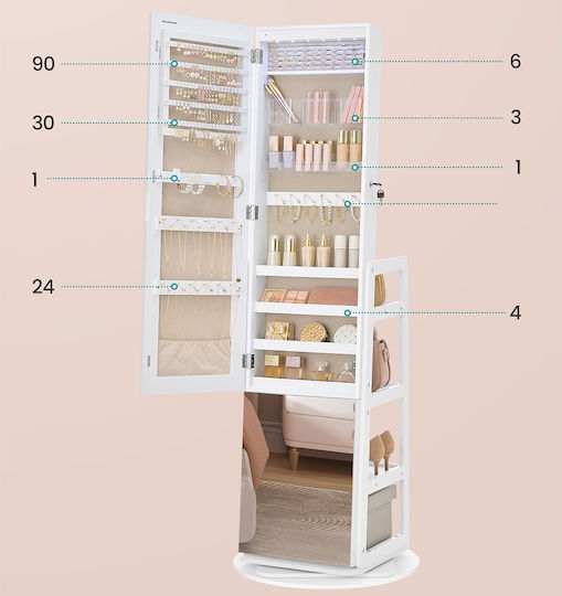Songmics Огледало с Бяла Дървена Рамка 162x56.5cm