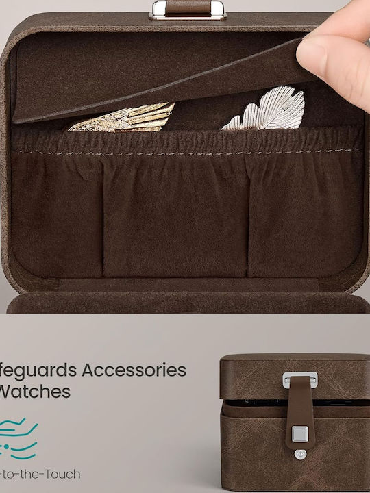 Songmics Travel Jewellery Box Plastic Brown 10.1x12x8.5cm