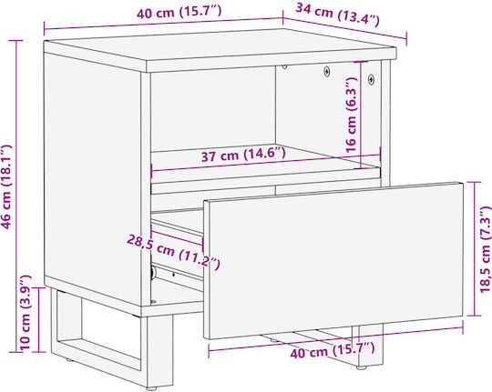 Wooden Bedside Tables Brown 2 Pieces 40x34x46cm