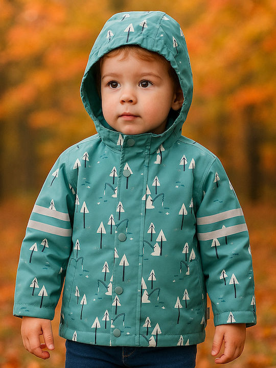 Waterproof Kids Casual Jacket Short with Hood Fishing Bear