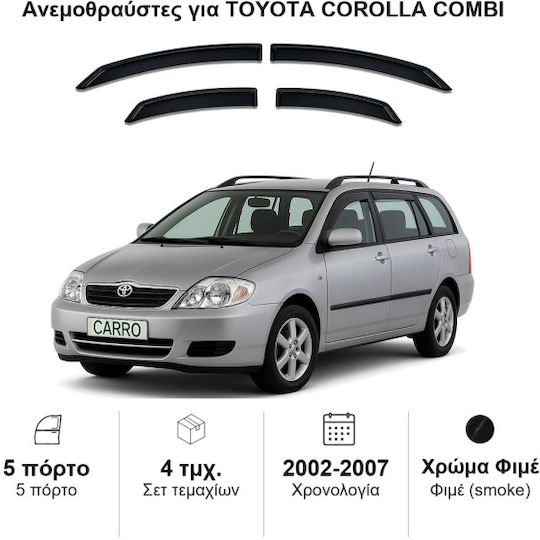 Heko Set of Windbreakers Front and Rear Car Dark Fime for Toyota Corolla Combi 5D 2002-2007 4pcs