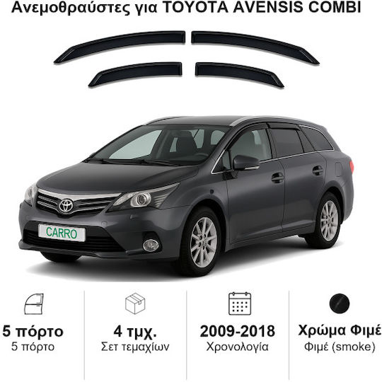 Heko Set of Windbreakers Front and Rear Car Dark Fime for Toyota Avensis 4pcs