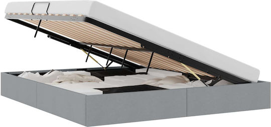 Suport Pat King Size Tapițat cu Material Gri Deschis cu Spațiu de Stocare și Plăci pentru Saltea 193x203cm