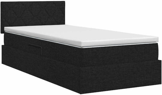 Wandbett Einzel mit Stoff Schwarz mit Lattenrost & Matratze 90x200cm
