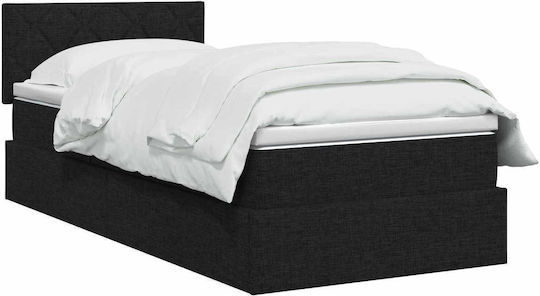 Wandbett Einzel mit Stoff Schwarz mit Lattenrost & Matratze 90x200cm