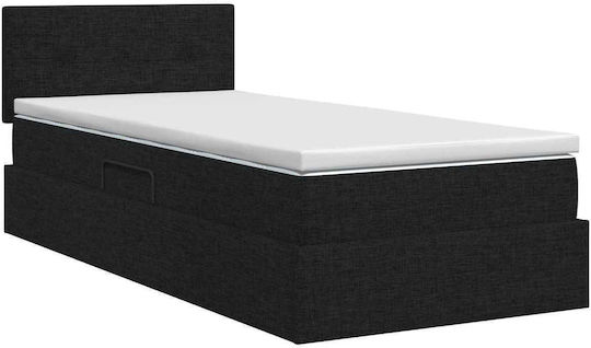 Pat Montat Pe Perete Single Tapițat Cu Material Negru Cu Plăci Și Saltea 100x200cm
