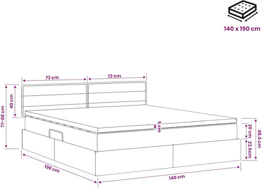 Wandbett Doppelt Bezogen Mit Samt Hellgrau Mit Lattenrost & Matratze 140x190cm