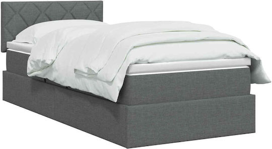 Wall Bed Single Upholstered with Fabric Dark Grey with Slats and Mattress 90x200cm
