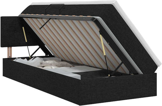 Wandbett Einzel mit Stoff Schwarz mit Lattenrost & Matratze 90x190cm
