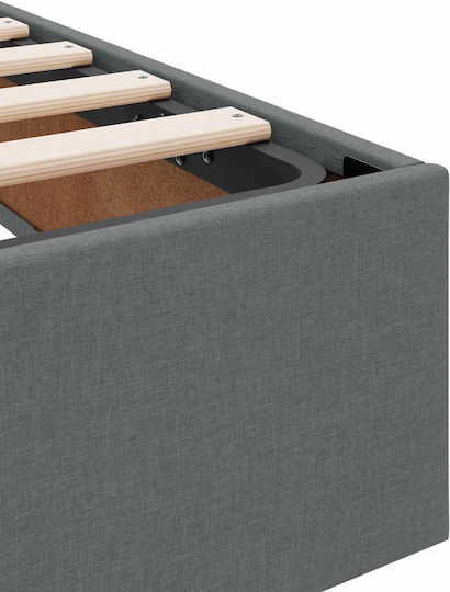 Wall Bed Single Upholstered with Fabric Dark Grey with Slats and Mattress 90x200cm