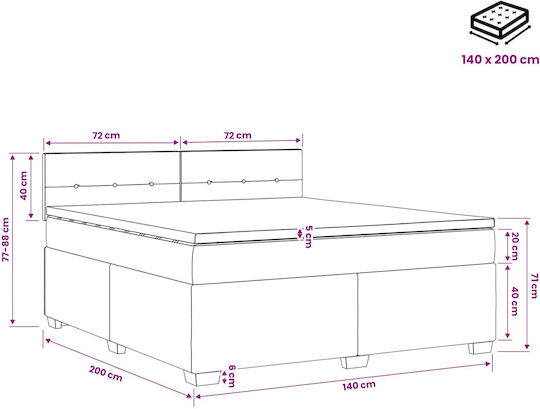 Doppelbett Bezogen mit Samt Schwarz mit Lattenrost & Matratze 140x200cm