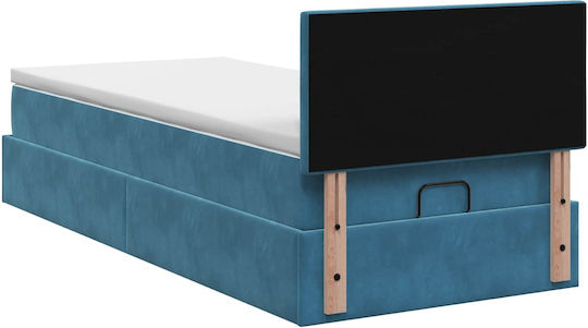 Single Bed Upholstered with Velvet Dark Blue with Slats and Mattress 90x200cm