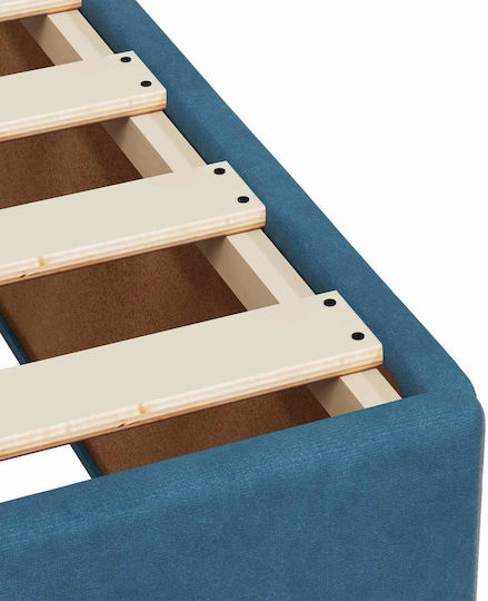 Single Bed Upholstered in Velvet Dark Blue with Slats and Mattress 90x200cm