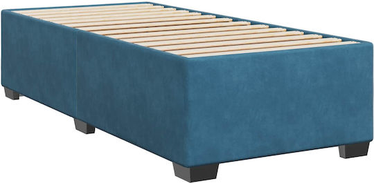 Single Bed Upholstered in Velvet Dark Blue with Slats and Mattress 90x200cm