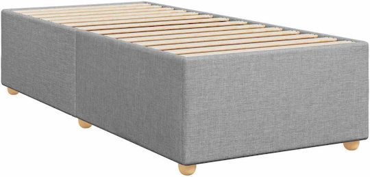 Pat Single Tapițat cu Material Gri Deschis cu Plăci și Saltea 80x200cm