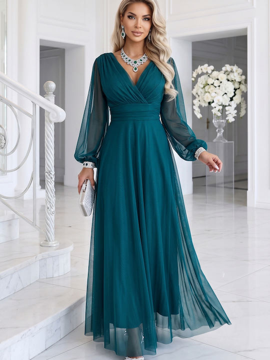 Лятна Maxi Рокля за Сватба / Кръщене с Тюл Sea Green