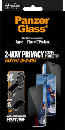 Panzerglass Privacy Screen Protector W Black Frame Iphone 17 Pro Max Ultra-wide Fit W Fastfit In-a-box