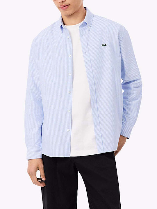 Lacoste Риза с Дълъг Ръкав в Стандартна Кройка на Райета Lightblue