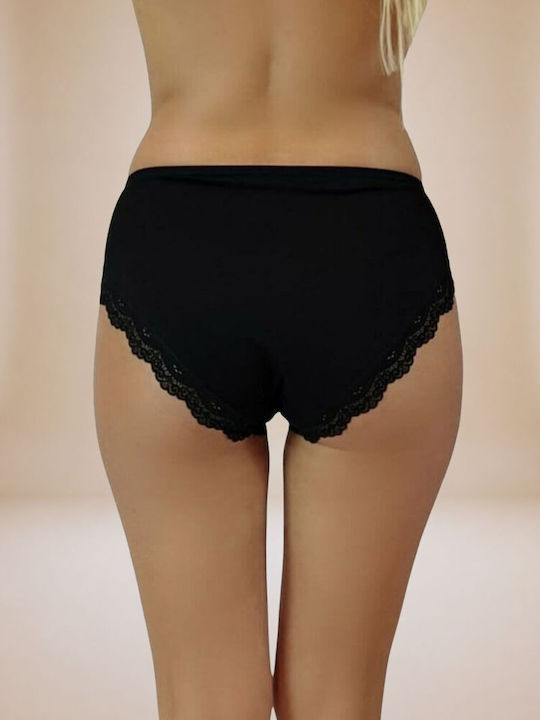 Slip Bumbac Pentru Femei Cu Dantelă Negru