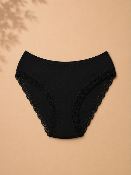 Slip Bumbac Pentru Femei Cu Dantelă Negru
