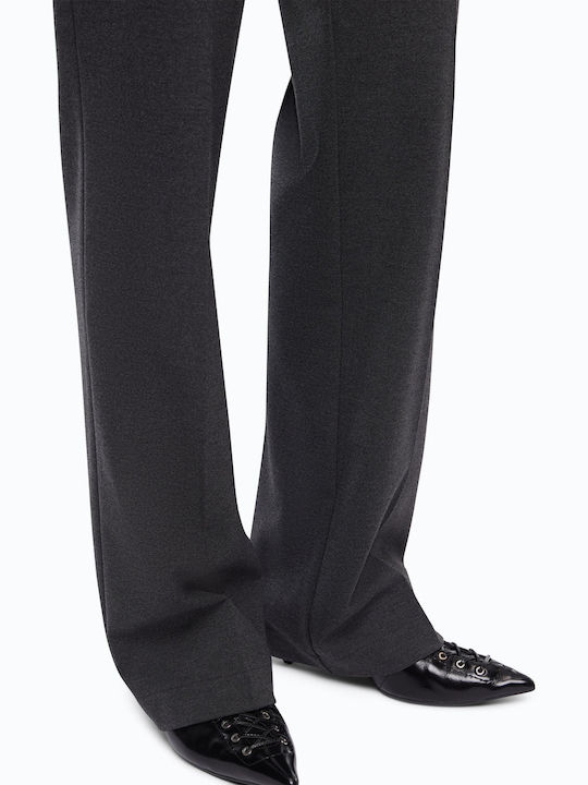 Women's Fabric Trousers with Rubber Band in Straight Leg Style Grey