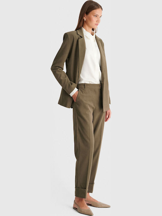 Pantaloni Dama Din Tesatura Cu Croiala Tapered Verzi