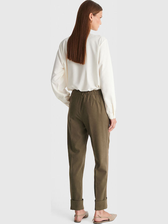 Pantaloni Dama Din Tesatura Cu Croiala Tapered Verzi