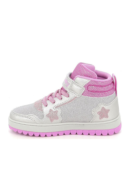 Mille Stelle Kids Sneakers High with Hoop & Loop Closure & with Lights Silver