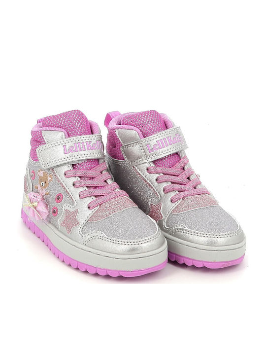 Mille Stelle Kids Sneakers High with Hoop & Loop Closure & with Lights Silver