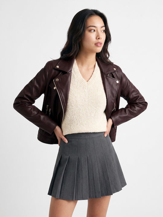 Leather Women's Jacket for Winter Burgundy