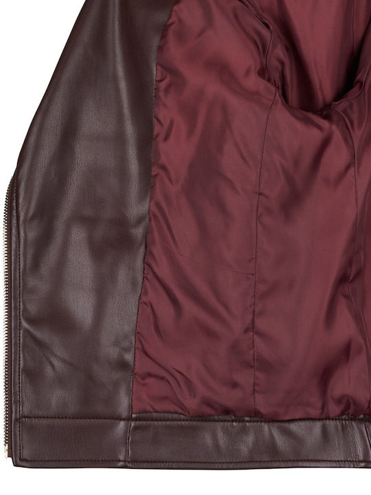 Leather Women's Jacket for Winter Burgundy