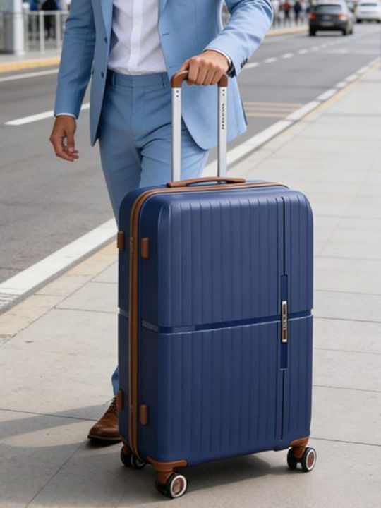 Newcom Large Hard Blue Travel Suitcase Height 76cm