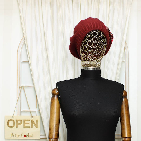 Beretă De Damă ButicCochet O Singură Mărime Lână Design Paiete Burgundia Bsc430