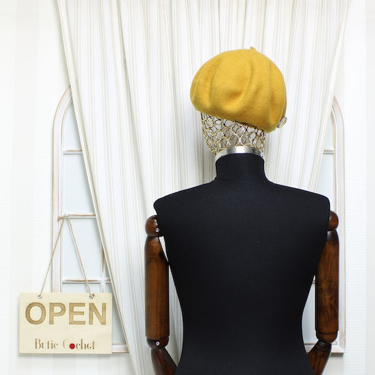 Beretă De Lână Pentru Femei ButicCochet O Singură Mărime Design Decorativ Cu Strasuri Galben Muștar Bsc563
