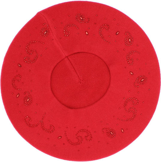 Beretă De Damă ButicCochet O Mărime Vâscoză Design Cu Strasuri Roșu Bsc444