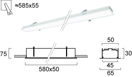 Viokef Commercial Linear Recessed LED Ceiling Light 15W Natural White 58cm