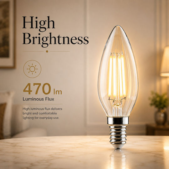 Lightplanet Bec LED 4W Pentru Bază De Bec E14 Și Formă C35 Alb Rece