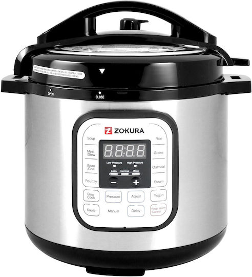 Zokura Z1230 Electric Pressure Cooker 1000w 5.6l 12 Programs Keep Warm Function Black Silver
