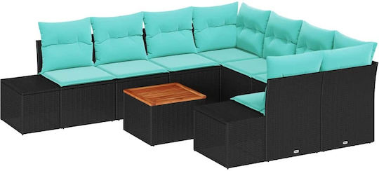 Garten- und Outdoor-Möbelsets Wohnbereich 9 Stück Türkis mit Kissen