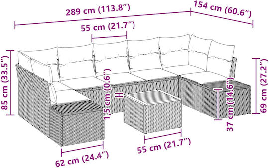 Garten- und Outdoor-Möbelsets Wohnzimmer Typsatz 8 Stück Türkis mit Kissen